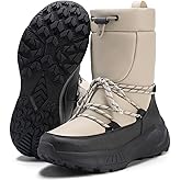 EARLDE Women's Winter Snow Boots Waterproof Mid Calf Booties Fur Lined Warm Anti Slip Ladies Size 7 Lightweight Hiking Outdoor Sneakers Cold Weather Shoes Lace Up High Top Khaki 38