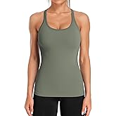 ATTRACO Ribbed Workout Tank Tops for Women with Built in Bra Tight Racerback Scoop Neck Athletic Top