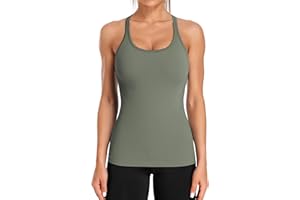 ATTRACO Ribbed Workout Tank Tops for Women with Built in Bra Tight Racerback Scoop Neck Athletic Top