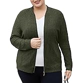 Unsenthy Plus Size Zip Up Sweaters for Women Casual Cardigan Sweater Long Sleeve Oversized Jacket with Pockets XL-5XL