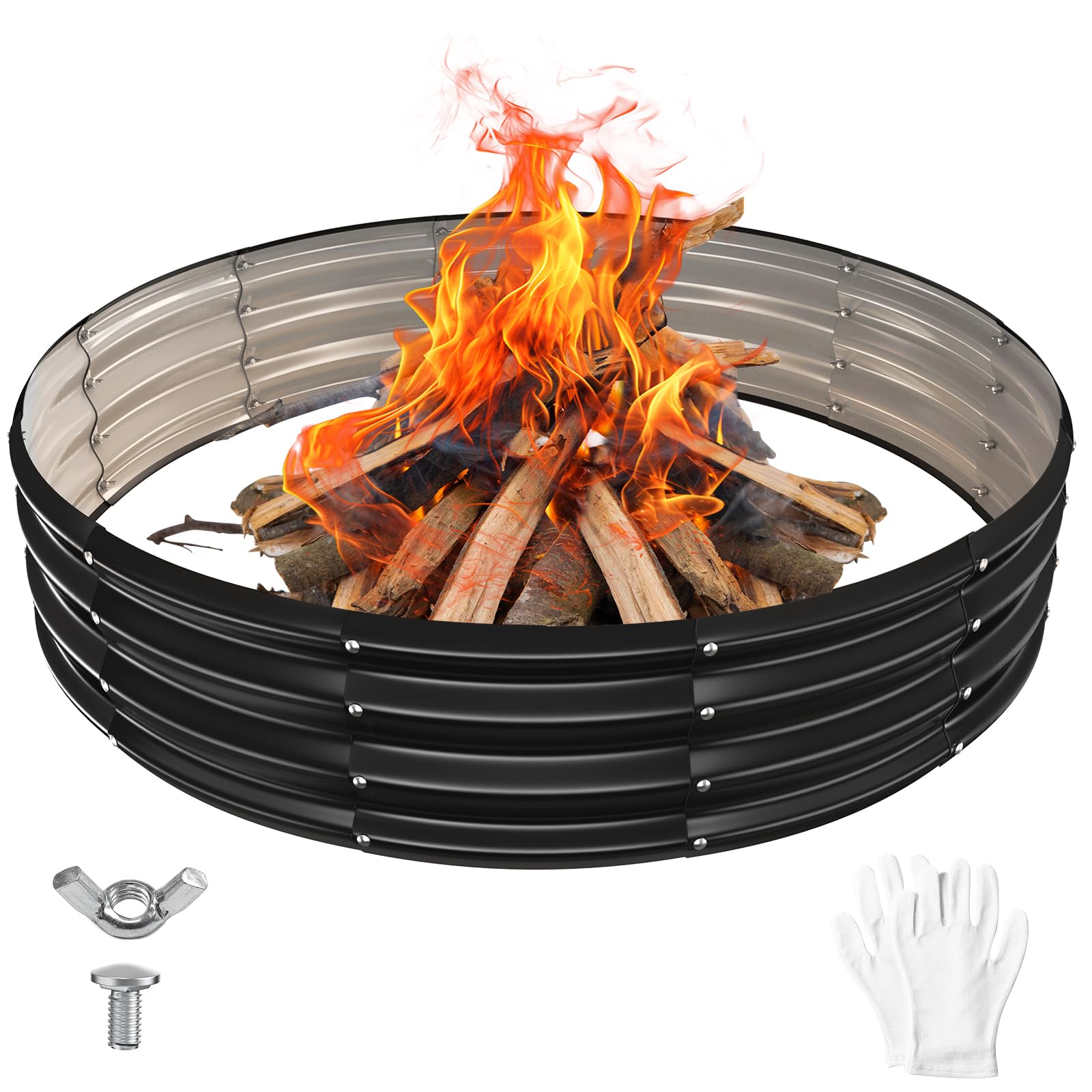 YSEJOMP 60 Inch Round Galvanized Fire Pit Ring/Fire