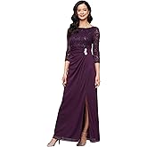 S.L. Fashions Womens Long Mother of The Bride Dress with Stretch Lace Bodice & Hip Embellishment (Petite and Regular Sizes)