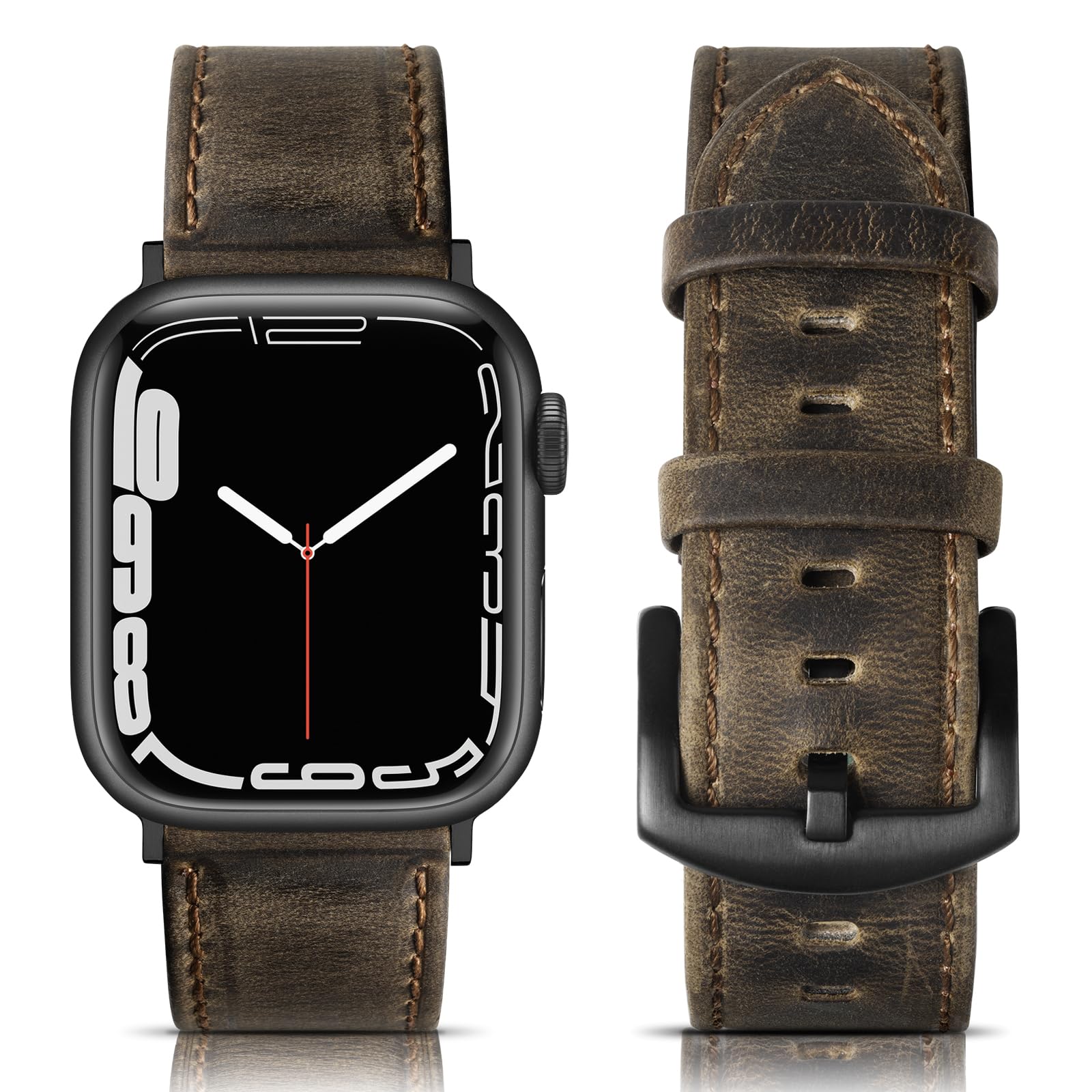Photo 1 of EDIMENS Leather Bands Compatible with Apple Watch 46mm 45mm 44mm 42mm(Series 1 2 3) Band Men Women, Vintage Genuine Leather Wristband Replacement Band Compatible for Apple Watch iwatch Series 10 9 8 7 6 5 4 SE