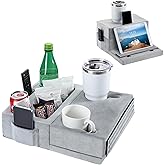 Luxspire Couch Cup Holder, Couch Caddy with 8 Holes and Side Pocket, Couch Cup Holder Tray for iPad/Drinks/Remote Control/Snacks Holder, Gray