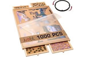Jumbl 1000-Piece Puzzle Board with Drawers, Lazy Susan Spinner & Cover | Rotating Wooden Jigsaw Puzzle Table for Adults & Kids | Built to Last