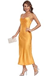 Women's Spaghetti Strap Midi Satin Silk Dresses