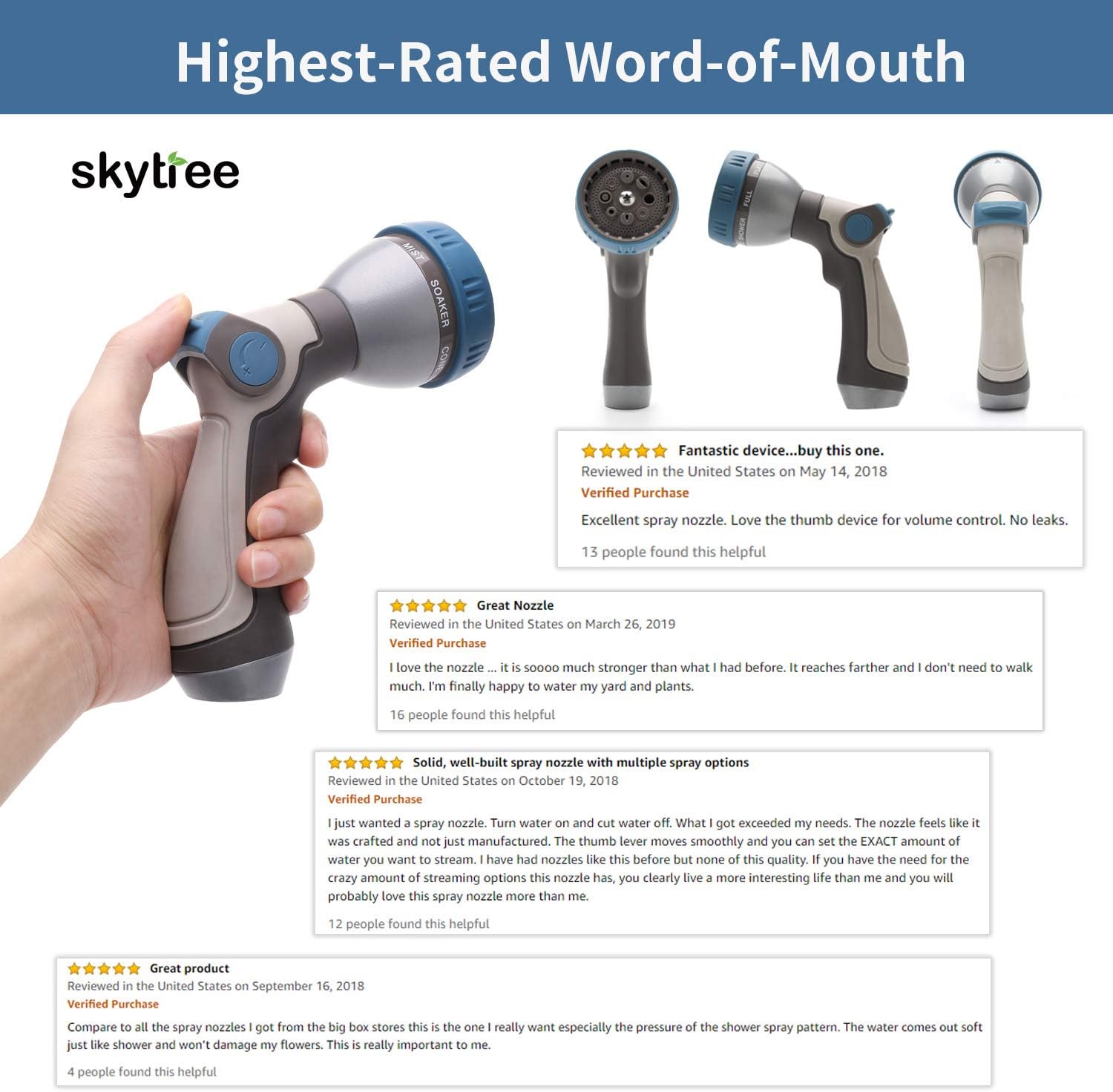 Skytree Hose Nozzle Garden, Metal Spray Nozzle High Pressure, 8 Patterns Thumb Control for Watering, Washing : Garden & Outdoor
