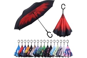 Wxjiahetai Inverted Reverse Umbrella with C-shaped Handle Windproof Upside Down Umbrellas for Rain Double Layer Hands Free Umbrella for Women and Men