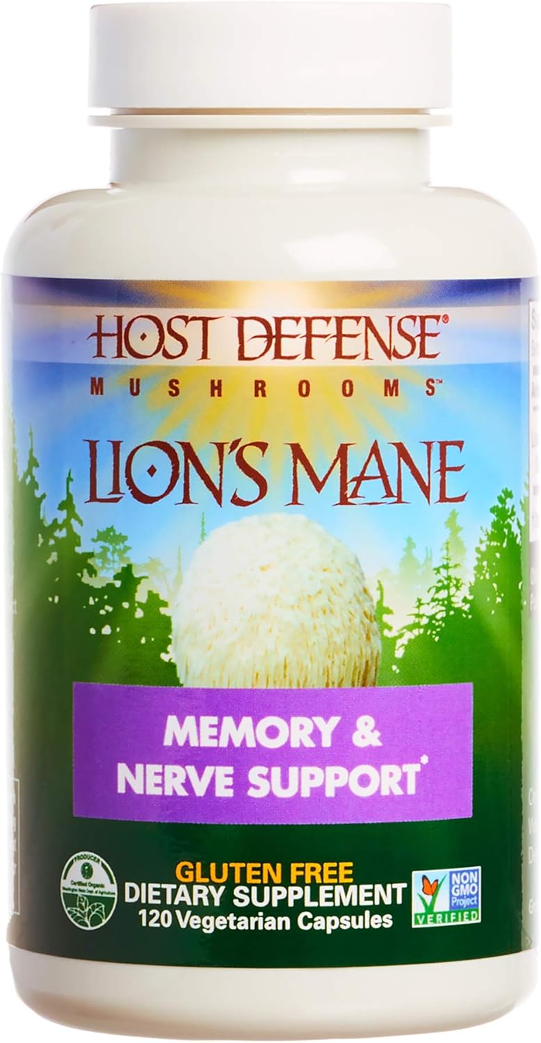Host Defense, Lion's Mane Capsules, Promotes Mental Clarity, Focus and Memory, Daily Mushroom Supplement, Vegan, Organic, 120 Capsules (60 Servings): Health & Personal Care