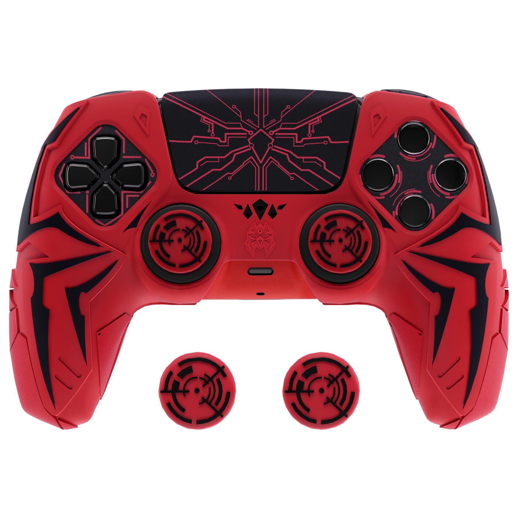 Photo 1 of PlayVital Design for ps5 Controller Silicone Case with 2 Thumb Grips and 6 Sticker, Cyber Spider Design, Slip-Resistant Shockproof Controller Cover Skin, Fits for Charging Dock, Red & Black