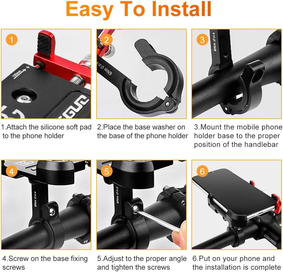 INTSUN Bicycle & Motorcycle Phone Mount, Aluminum Alloy Bike Cell Phone Holder with 360° Rotatable Adjustable, Universal Bike Handlebar Phone Mount for 3.5" to 7" Mobile Phone