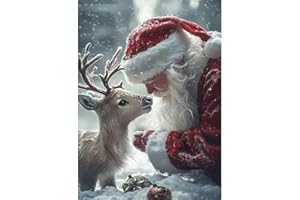 GEMFAMILY 5D Christmas Diamond Art Kits for Adults, Santa Claus and his Little Deer Diamond Painting Kits,DIY Round Full Drill Diamond Dots Gem Art Painting for Home Wall Decor 12 X 16 Inch