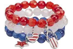 Madison Tyler American Flag Bracelets for Women | Red White Blue Stretch Beaded Bracelets | 4th of July Patriotic Independence Day Jewelry