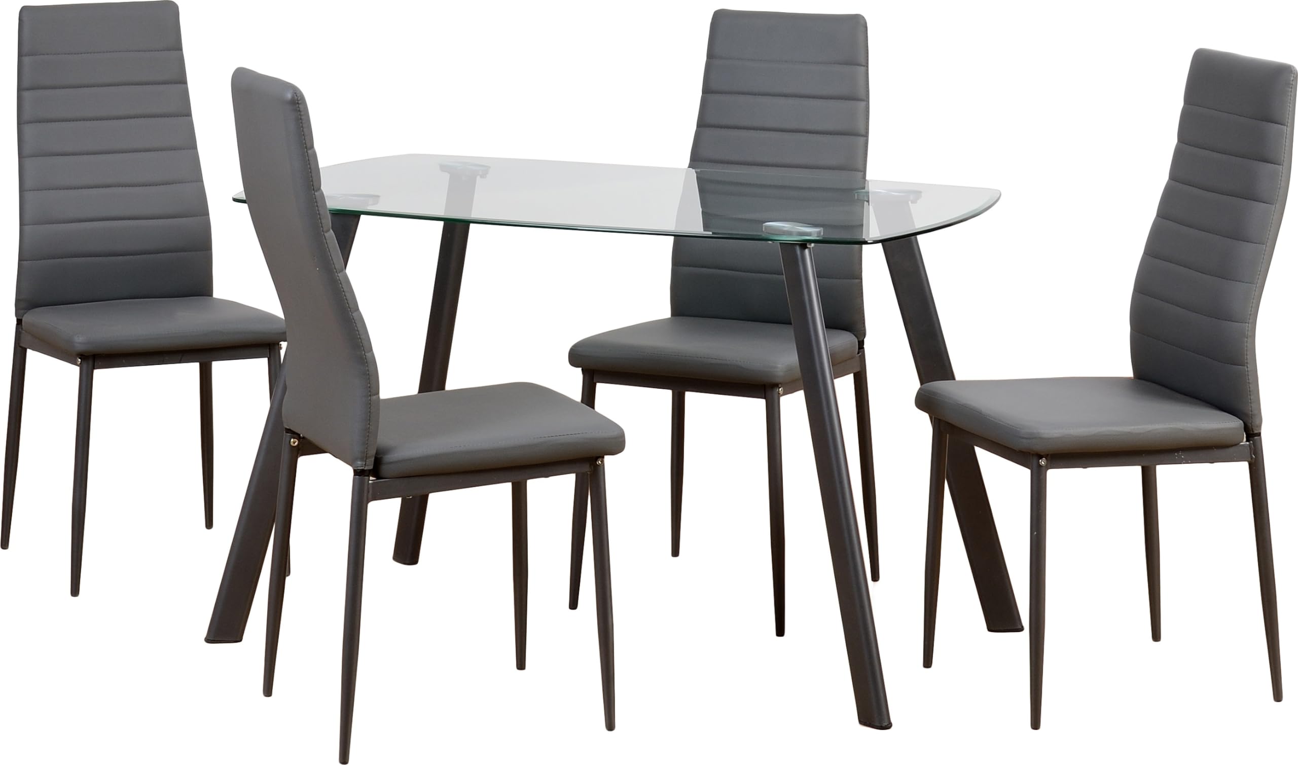 Seconique Dining Set, Clear Glass/Grey/Grey Faux Leather, W 1200mm x D 700mm x H 745mm