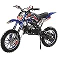 cdar 49cc Kids Dirt Bike, 2-Stroke Gas Power Motocross Off-Road Tires Shock Absorption Springs Soft Seat Cushion Pocket Motorbike with Front Rear Disc Brakes (Blue one)