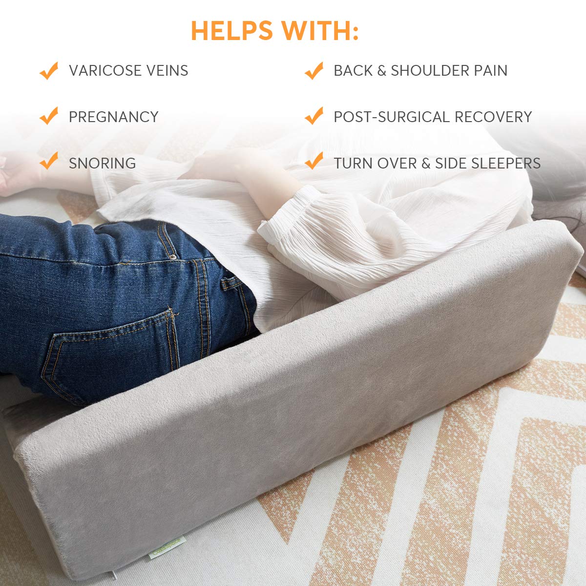 OasisSpace Side Wedge Pillow for Sleeping, Side Sleeper Body Back Positioners for Back Pain, Curved Shaped Turning Wedge Pillow for Side Sleeping, 30 Degree Triangle Foam Wedge Pillow