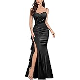 Miusol Women's Sexy Ruffle Split Style Satin Evening Formal Party Maxi Dress