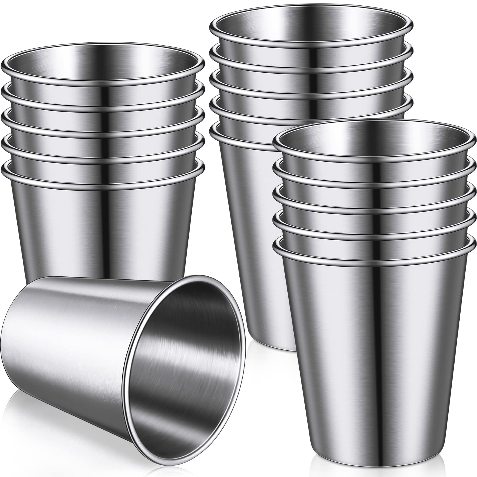 Photo 1 of Baderke 16 Pack Stainless Steel Cups for Kids and Adult Pint Tumbler Metal Cups Stackable Tumbler Shatterproof Metal Drinking Glasses for Travel Outdoor Camping(10 oz/ 300 ml)