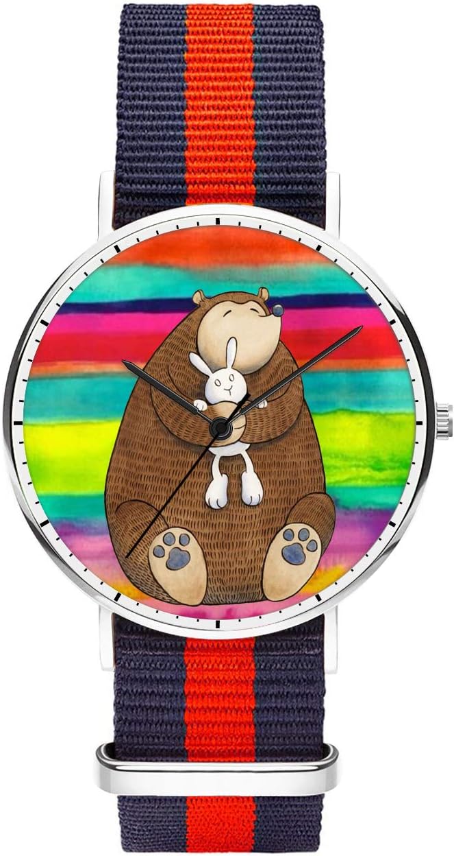 SunbirdsEast Skull Flag Watch Nylon Band for Men 40mm Analog Quartz Wrist Silver Unisex Stainless Steel Children Nylon Multi-Color Striped Band Watch