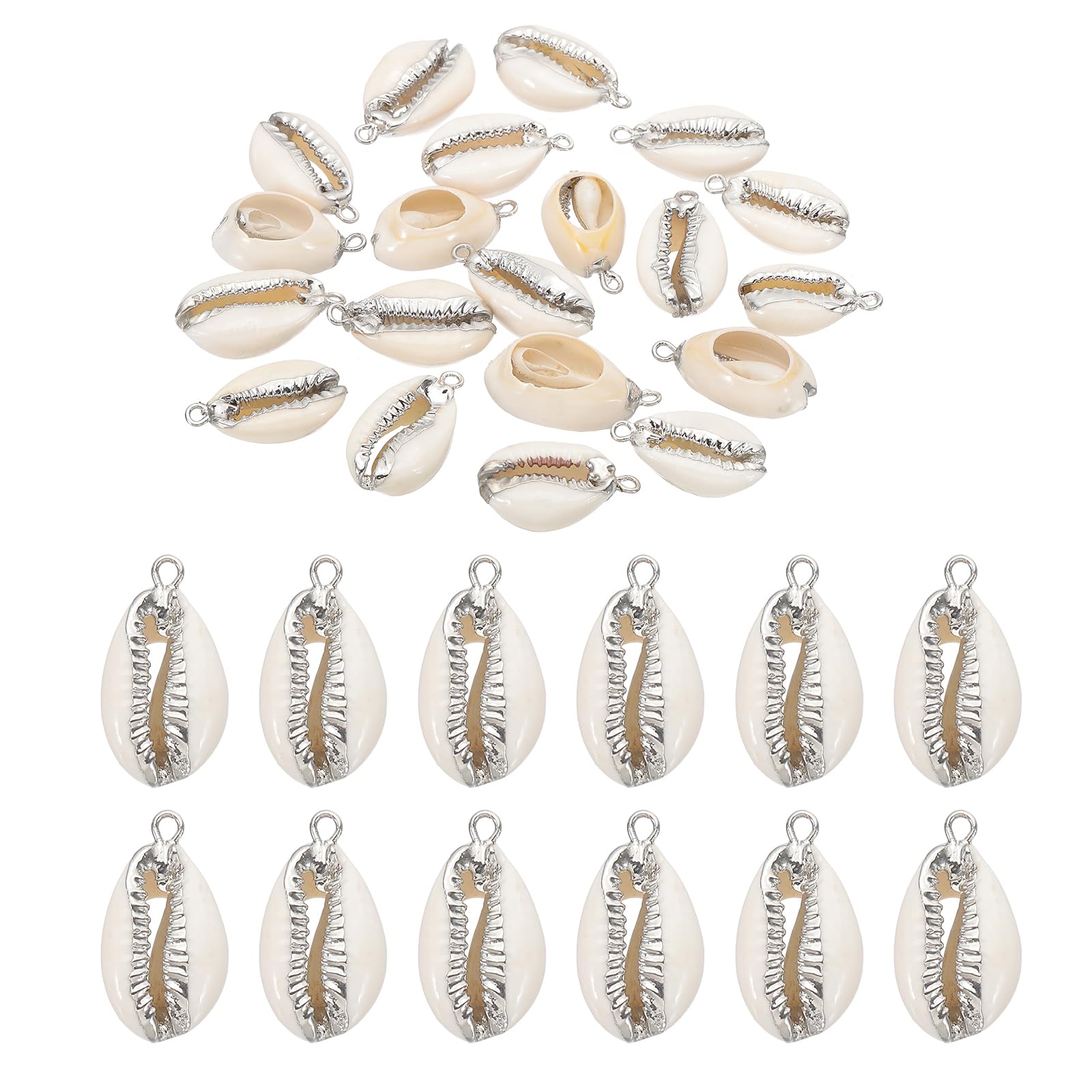 PATIKIL Natural Seashell Charm, 20 Pcs Oval Dyed Shell Craft Pendants with Hole Shell Connection for Necklace DIY Ocean Jewelry Making, Silver