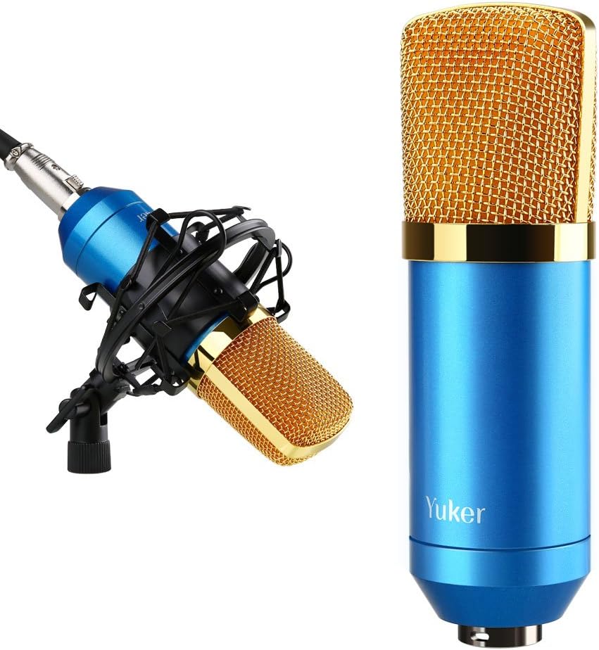 Yuker Condenser Recording Microphone Professional Broadcasting Studio Microphone Set with Mic Shock Mount, Anti-wind Foam Cap, for Broadcasting, Recording, Radio, Singing, Gaming, Home Recording, etc.