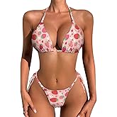 Tadxcjz Bikini Set for Women Two Piece Swimsuit V Neck String Bathing Suit Halter Top Tie Side Bottom
