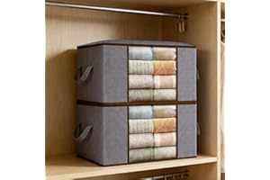 2 Pack Storage Bags, 90 L Clothes Storage Bins, Foldable Closet Organizers Storage Containers for comforter Clothing Blanket 