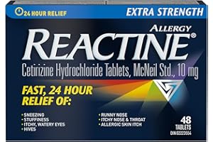 Reactine Extra Strength Antihistamine Tablets - 10mg Cetirizine Hydrochloride - 24 Hour Allergy Relief Medicine - 48 Count MA
