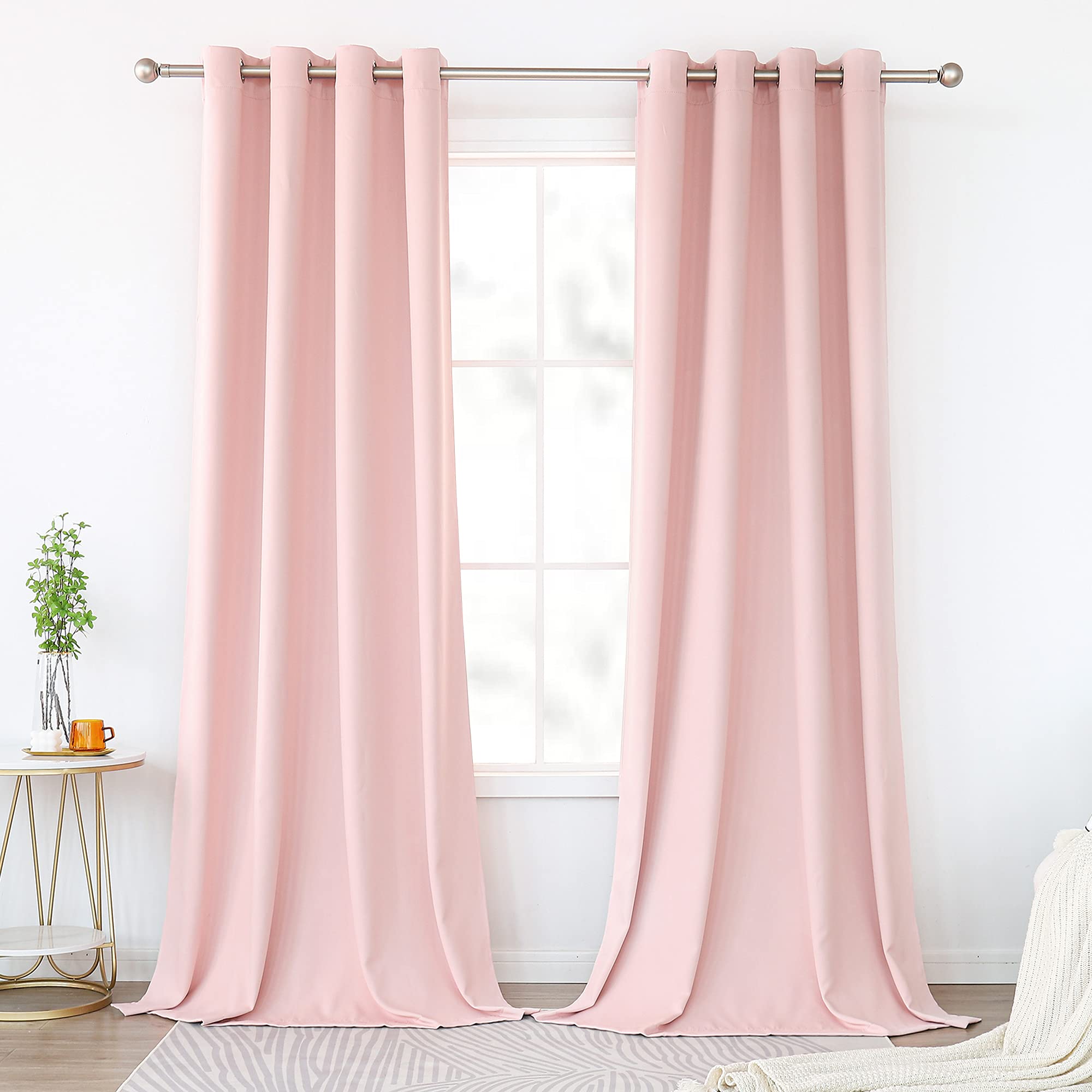 KEQIAOSUOCAI Baby Pink Living Room Curtains 108 Inches Long 2 Panels for Bedroom - Grommet Blackout Room Darkening Drapes Thermal Insulated Panels Curtains for 2 Story Home, Pink, 52 x 108 Inch