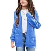 Haloumoning Kids Girls Open Front Cardigan Sweaters Long Sleeve Cable Knit Fashion Clothes with Pockets 5-14 Years