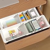 YOOUSOO Expandable Drawer Organizer, 2 PCS Adjustable Drawer Organizer Trays, Drawer Dividers Organizers and Storage For Office Supplies, Pens, Makeup,Utensils, Tools, Flatware and Junks, White
