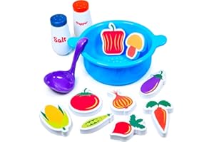 Tub Works® Tub Soup™ Scoop, Strain & Play Toddler Bath Toy | Floating Foam Veggies, Ladle for Scooping & Soup Pot for Straini