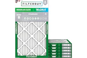 Filterbuy 16x24x1 Air Filter MERV 8 Dust Defense (6-Pack), Pleated HVAC AC Furnace Air Filters Replacement (Actual Size: 15.3