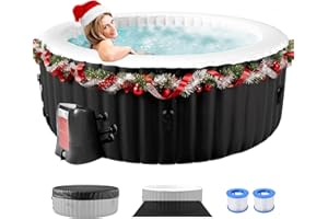 GLONERLE Round Inflatable Hot Tub, 2-4 Person Portable Blow up Hot Tub, Leak-Proof PVC Outdoor Spa with 120 Air Jets, Insulated Cover & Heater Pump, 71” X 71” X 25”