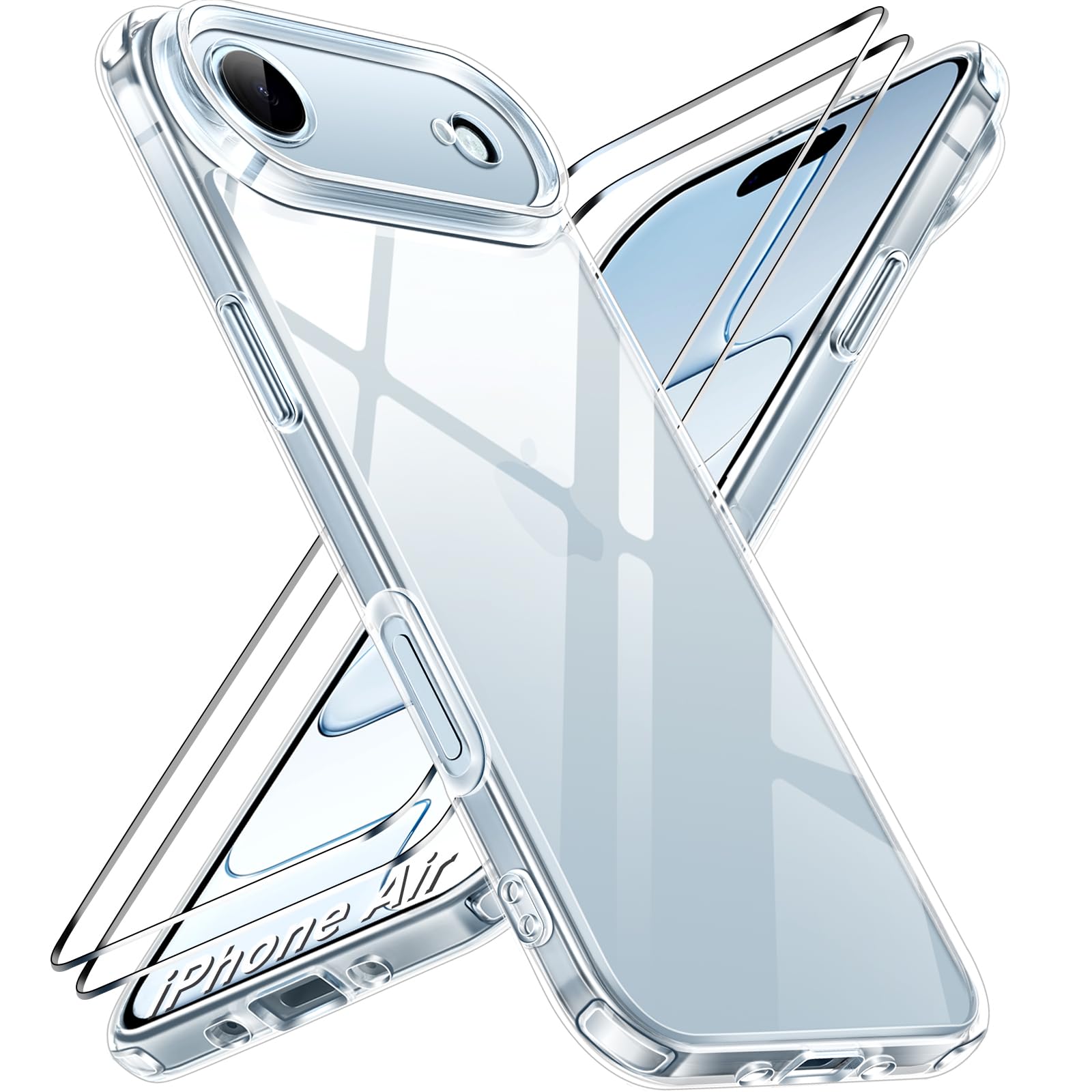 Photo 1 of ** 1 pack ** ivoler 3-in-1 Clear Case Designed for iPhone Air 6.5" / iPhone 17 Air 6.5'' 2025 with 2 Pack Tempered Glass Screen Protector, Military Shockproof Hard Back Slim for iPhone 17 Air Cover - Clear