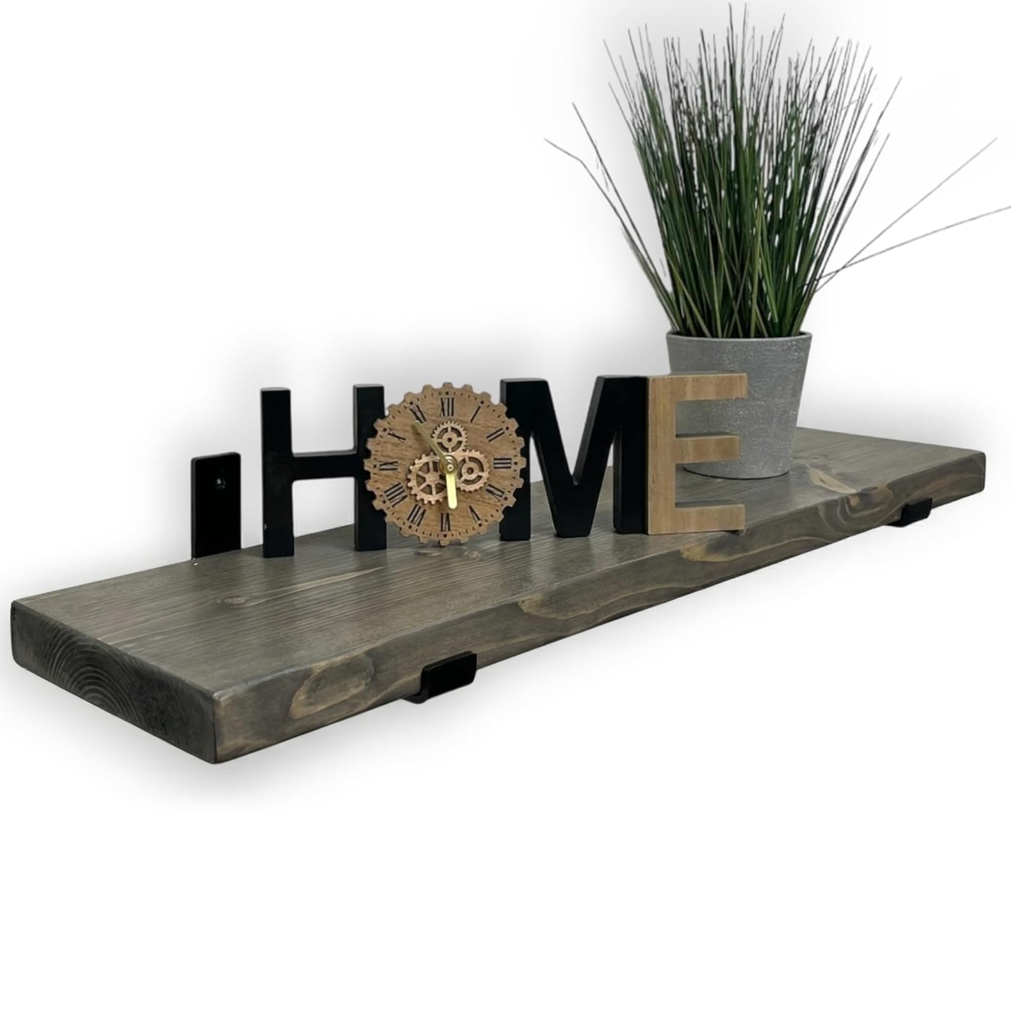 MKGT Handcrafted Rustic Wooden Floating Shelf – Wall Mounted with Black L Brackets – Made in the UK from Solid Timber – Kitchen, Bathroom & Living Room (Tudor Oak, 40cm)