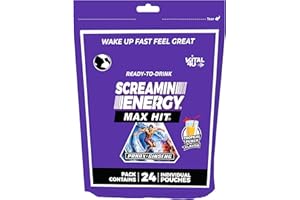 VITAL 4U Screamin Energy Max Hit Tropical Punch Flavor - Maximum Strength Sugar Free Energy Shot with Ginseng, B Vitamins, and Caffeine - 24 Count