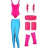 SATINIOR Women 80s 90s Workout Costume Outfit Accessories Set Leg Warmers Headband Wristbands Earrings Swimwear Suit