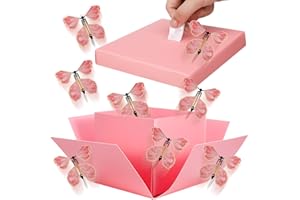 XLSXEXCL Butterfly Explosion Gift Box, Flying Butterfly Surprise Box, Exploding Butterfly Birthday Box with 8 Pcs Flying Butterfly Toy for Birthday, Wedding, Anniversaries, Christmas (Pink)
