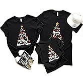Family Christmas Shirts for Parent Child Merry and Bright Christmas Tree Tshirt Short Sleeves Holiday Tops