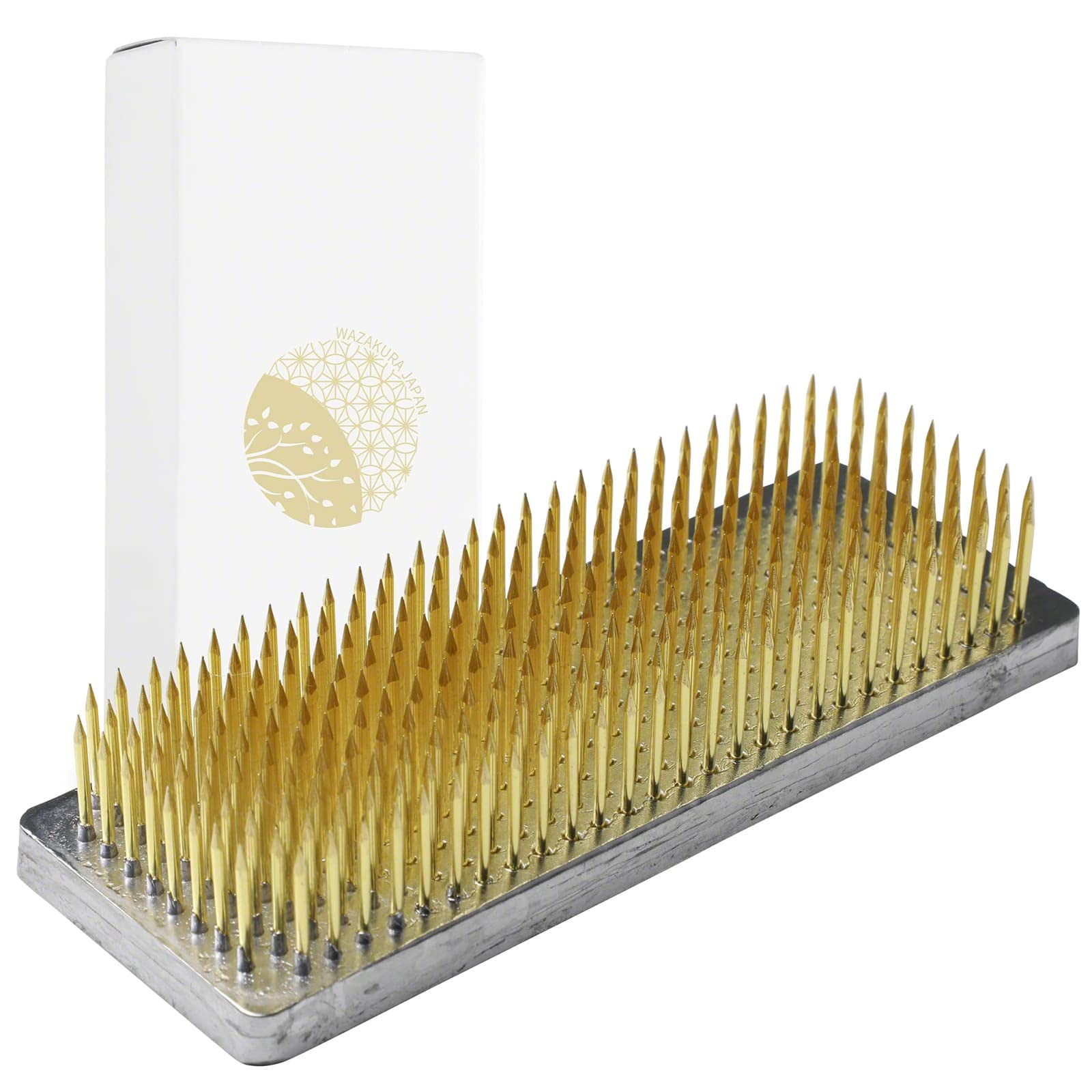 Wazakura Ikebana Kenzan Long Rectangular Flower Holder 4.7 in (120mm), Made in Japan Flower Arranging Accessories Pin Cushion Tool - 4.7" Long Rectangular Brass Kenzan