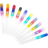 Bona Fide Beauty Czech Glass Nail File Set, 10 Pc Crystal File with Sleeves | Genuine Czech Bohemian etched crystal glass files, 10 fine grit fingernail files with protective sleeves, multicolor.