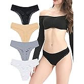 Fulanqun Cotton Thongs for Women,T Back Seamless Thongs Low Rise Underwear with Thick Band 4 Pack