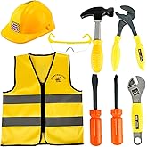 Puteraya Kids Construction Worker Costume Set Construction Worker Vest and Hat Goggles Tools Construction Role Play Builder Dress Up Accessories for Kids Halloween Birthday Party
