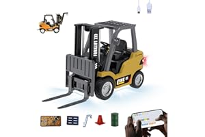 DAOGU mini RC Forklift Toy - 1:64 Alloy Remote Control Crane with Liftable Forks,STEM Educational Construction Vehicle for Kids Age 6-12,Christmas Birthday Gift(mini Forklift)