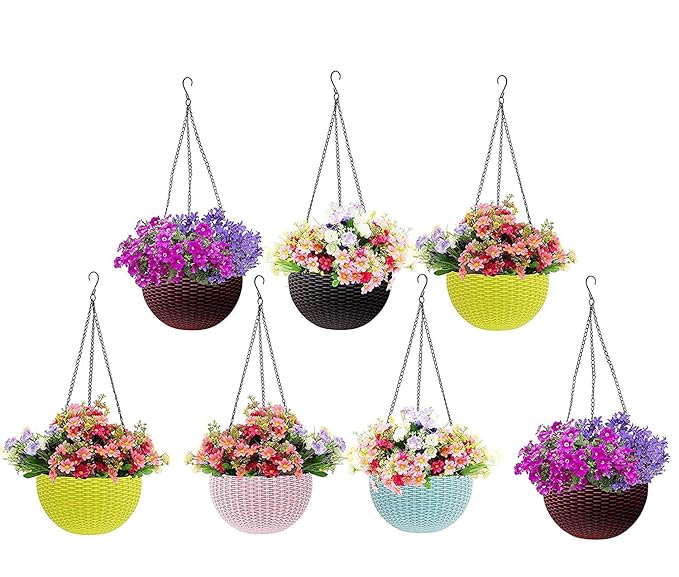 Go Hooked Multicolor Round Rattan Woven Plastic Flower Hanging Planter