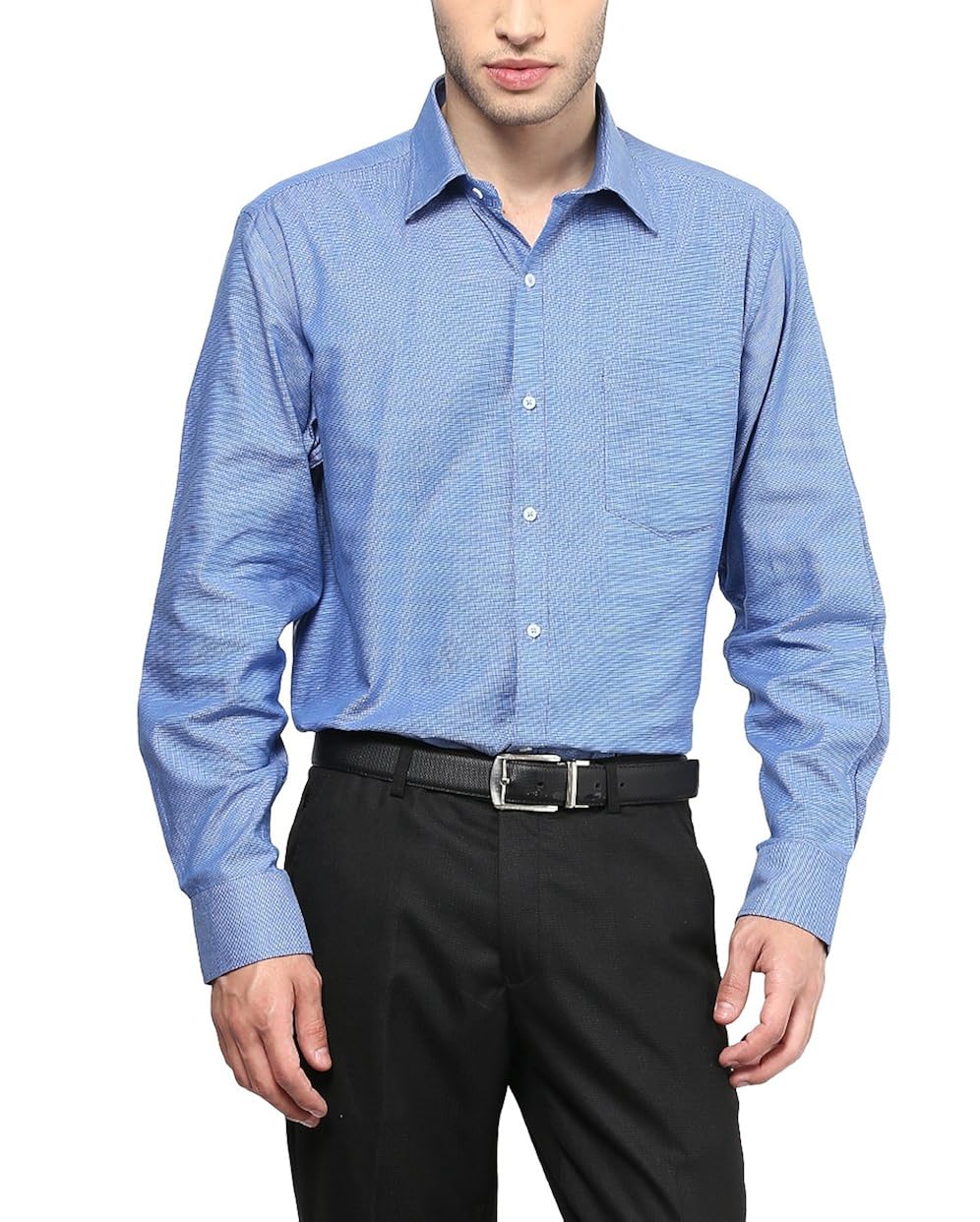 american crew men's full sleeve solid shirt with pocket (blue)