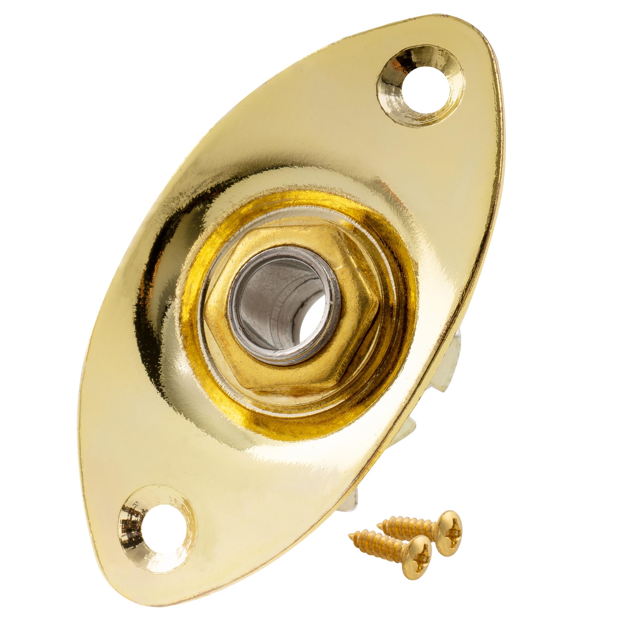 Musiclily 6.35mm Oval Guitar Loaded Jack Socket Plate for Electric Guitar,Gold