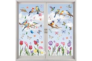 FINDUAT 78 PCS Spring & Summer Window Clings Butterfly, Tree Branch Hummingbird, and Tulip Anti-Collision Window Stickers for Seasonal and Home Decor Delight