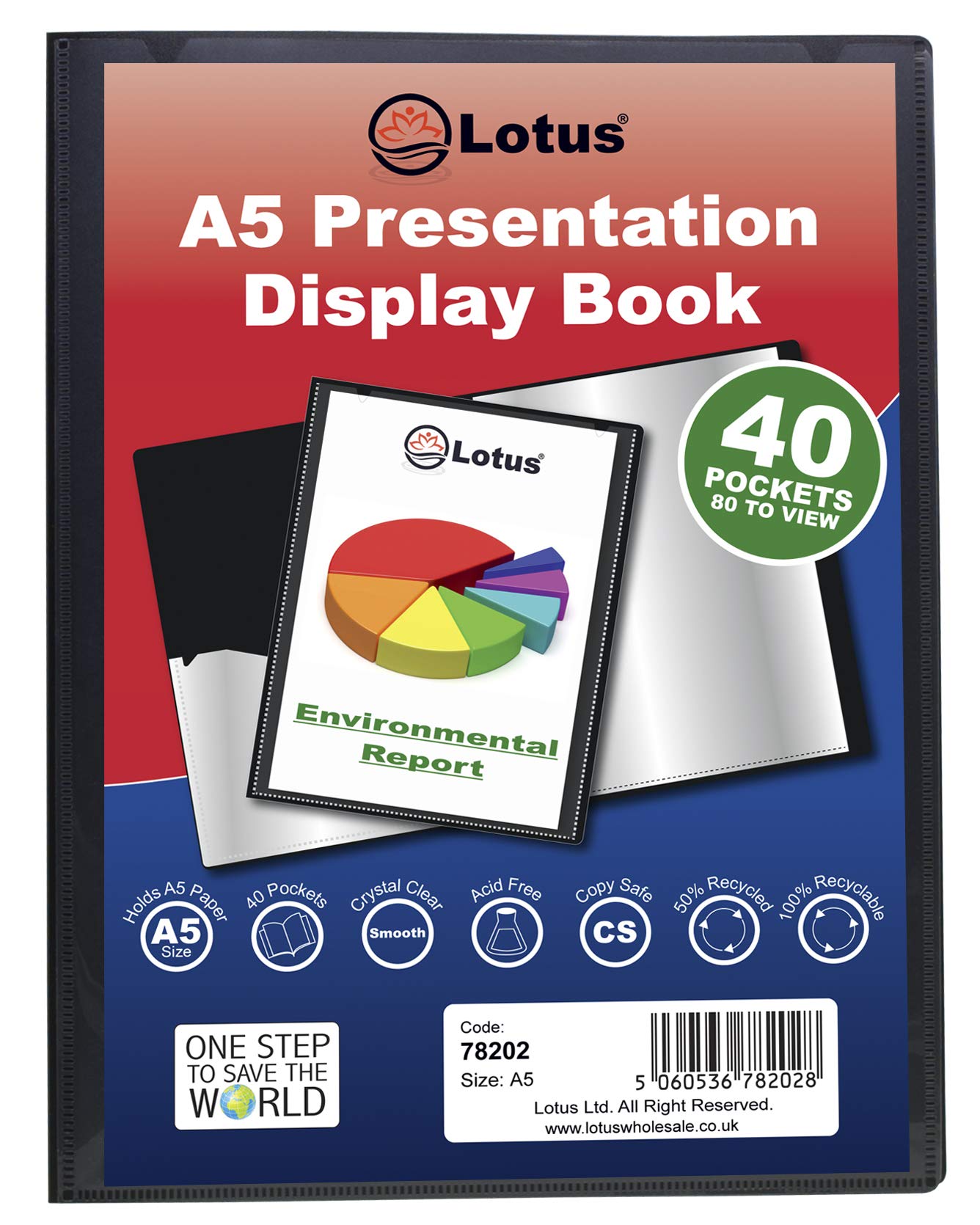 Lotus A5 40 Pocket Black Presentation Display Book - Organize and Present Your Documents with Style! Ideal for Professionals, Business, Students, Projects and Home - Your Document Management -78202